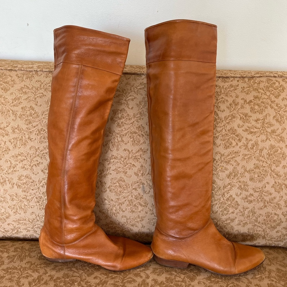 Pour La Victoire tan genuine leather knee boots